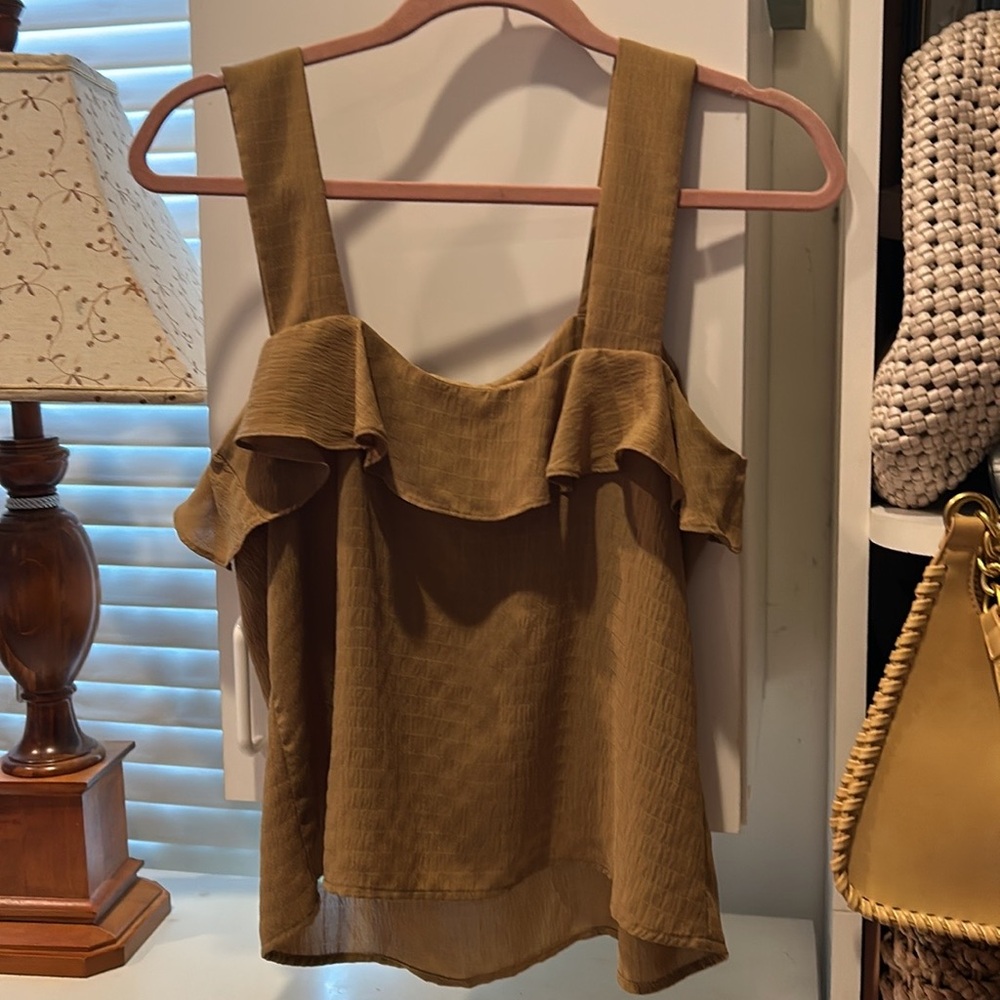 Nine West Tan Ruffle Blouse